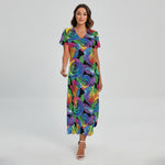 LGBT Pride Rainbow Roses Pattern Print Short Sleeve Maxi Dress