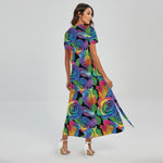 LGBT Pride Rainbow Roses Pattern Print Short Sleeve Maxi Dress
