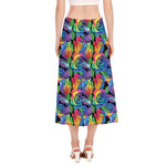 LGBT Pride Rainbow Roses Pattern Print Side Slit Midi Skirt
