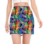 LGBT Pride Rainbow Roses Pattern Print Side Slit Mini Skirt