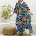 LGBT Pride Rainbow Roses Pattern Print Silk V-Neck Kaftan Dress