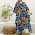 LGBT Pride Rainbow Roses Pattern Print Silk V-Neck Kaftan Dress