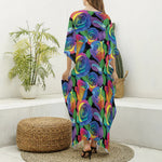 LGBT Pride Rainbow Roses Pattern Print Silk V-Neck Kaftan Dress