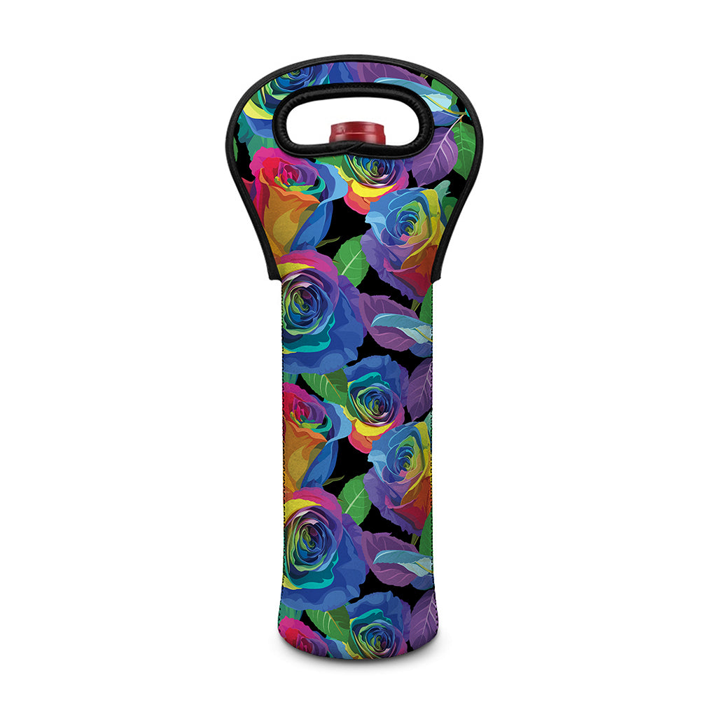 LGBT Pride Rainbow Roses Pattern Print Single Neoprene Wine Tote