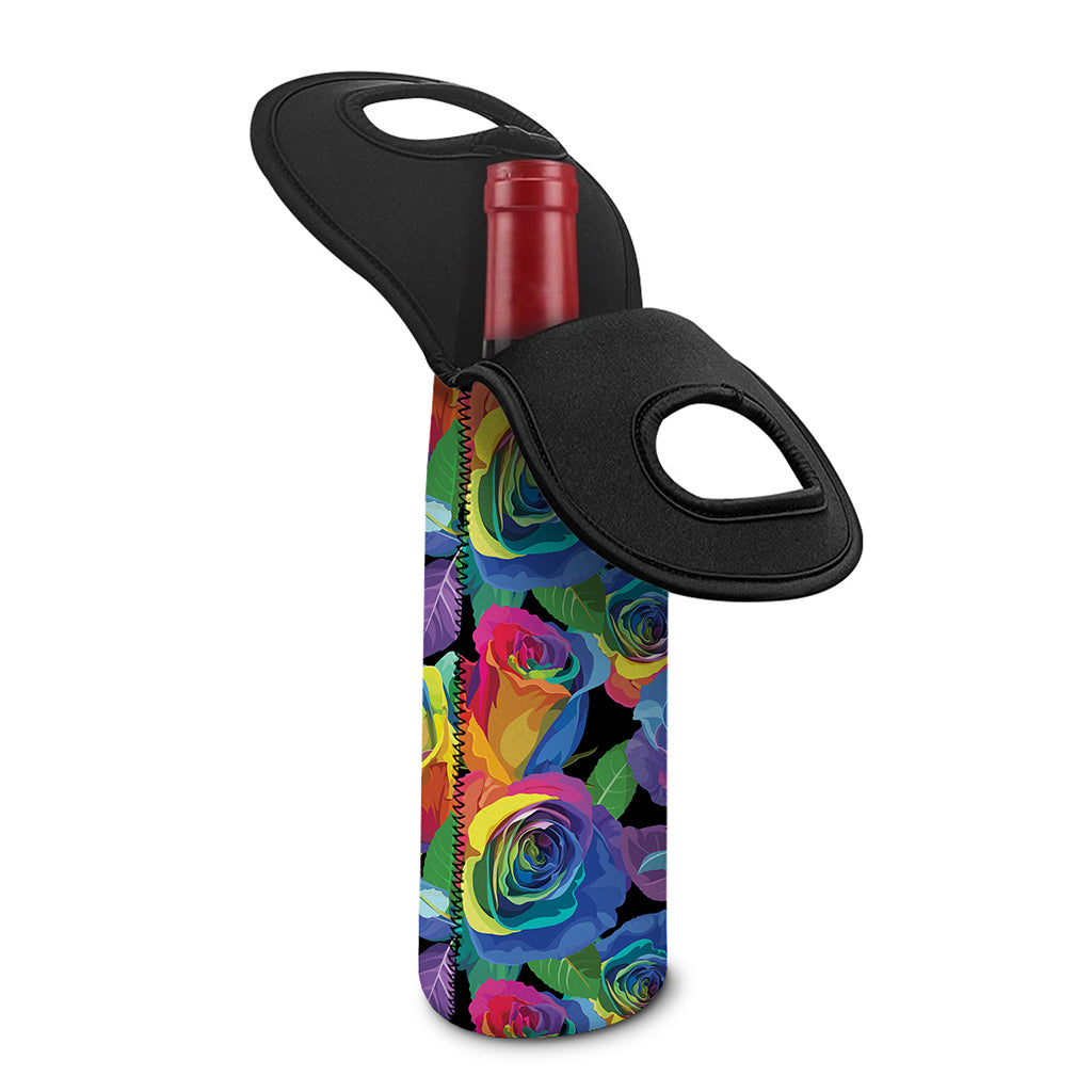 LGBT Pride Rainbow Roses Pattern Print Single Neoprene Wine Tote