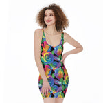 LGBT Pride Rainbow Roses Pattern Print Sleeveless Bodycon Dress