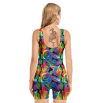LGBT Pride Rainbow Roses Pattern Print Sleeveless One Piece Swimsuit