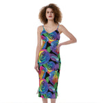 LGBT Pride Rainbow Roses Pattern Print Slim Fit Midi Cami Dress
