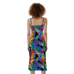 LGBT Pride Rainbow Roses Pattern Print Slim Fit Midi Cami Dress
