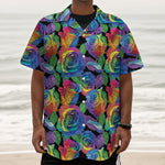 LGBT Pride Rainbow Roses Pattern Print Textured Short Sleeve Shirt
