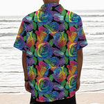 LGBT Pride Rainbow Roses Pattern Print Textured Short Sleeve Shirt