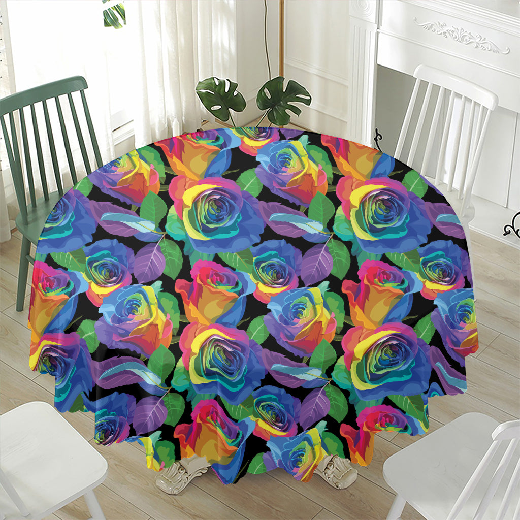 LGBT Pride Rainbow Roses Pattern Print Waterproof Round Tablecloth