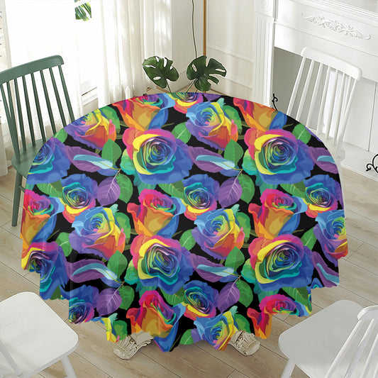 LGBT Pride Rainbow Roses Pattern Print Waterproof Round Tablecloth