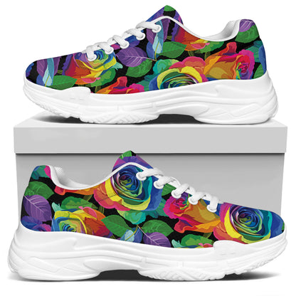 LGBT Pride Rainbow Roses Pattern Print White Chunky Shoes