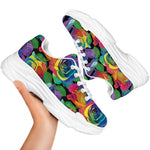 LGBT Pride Rainbow Roses Pattern Print White Chunky Shoes
