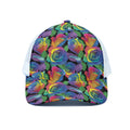 LGBT Pride Rainbow Roses Pattern Print White Mesh Trucker Hat
