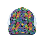 LGBT Pride Rainbow Roses Pattern Print White Mesh Trucker Cap