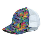 LGBT Pride Rainbow Roses Pattern Print White Mesh Trucker Cap