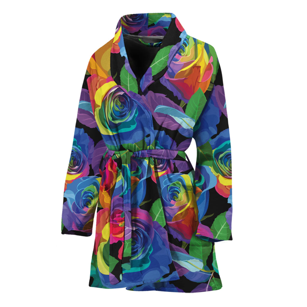 LGBT Pride Rainbow Roses Pattern Print Women's Bathrobe