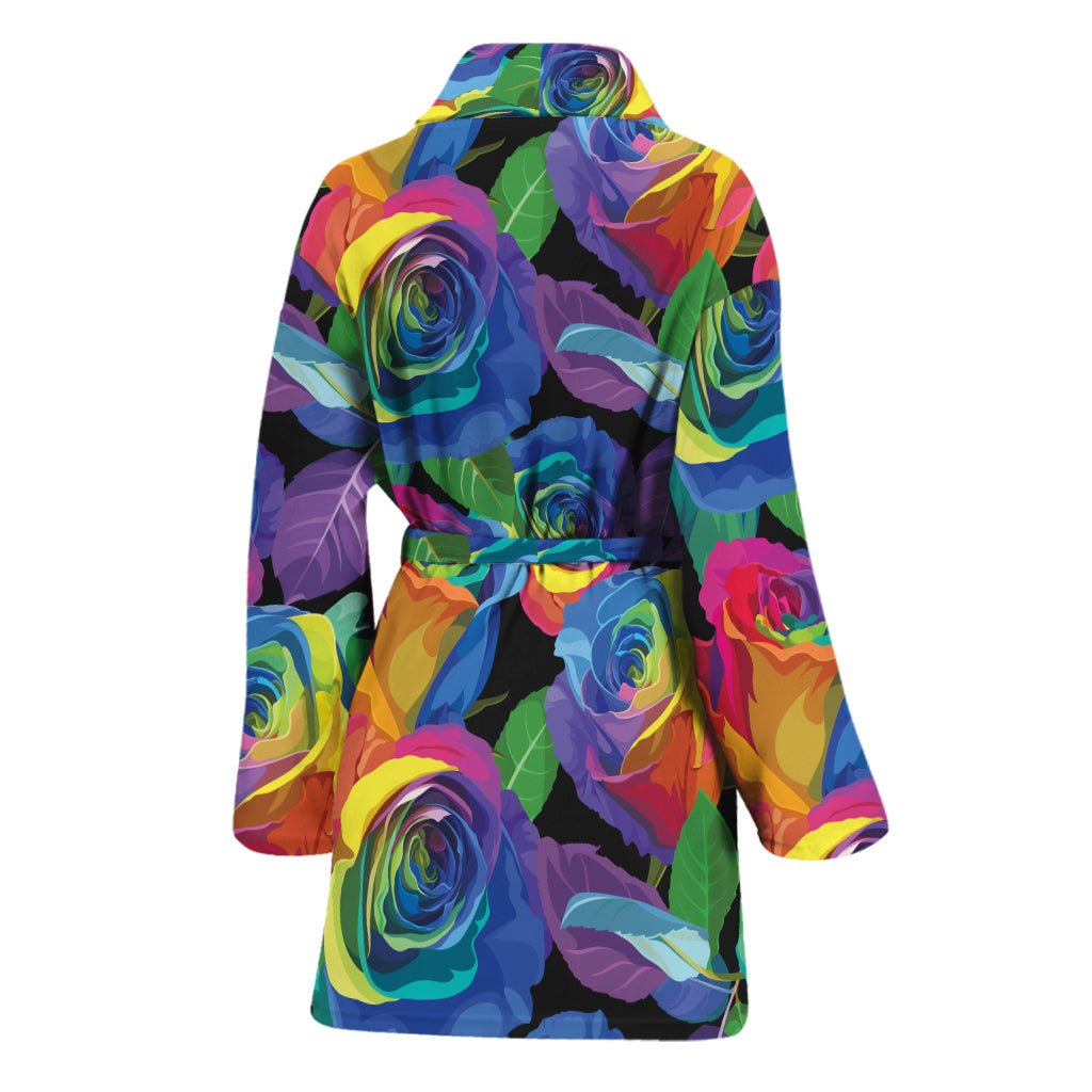 LGBT Pride Rainbow Roses Pattern Print Women's Bathrobe