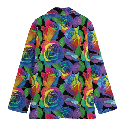 LGBT Pride Rainbow Roses Pattern Print Women's Blazer