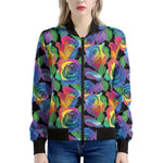 LGBT Pride Rainbow Roses Pattern Print Women's Bomber Jacket