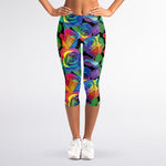 LGBT Pride Rainbow Roses Pattern Print Women's Capri Leggings