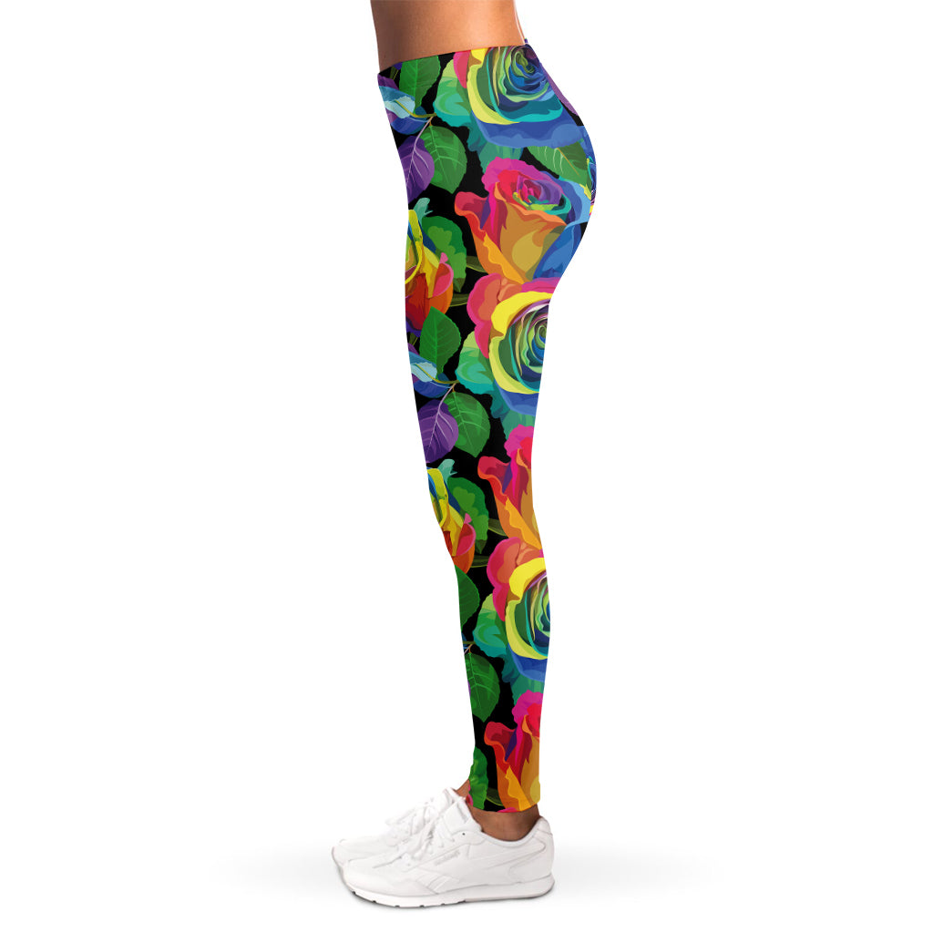 LGBT Pride Rainbow Roses Pattern Print Women's Leggings