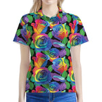 LGBT Pride Rainbow Roses Pattern Print Women's Polo Shirt