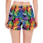 LGBT Pride Rainbow Roses Pattern Print Women's Split Running Shorts