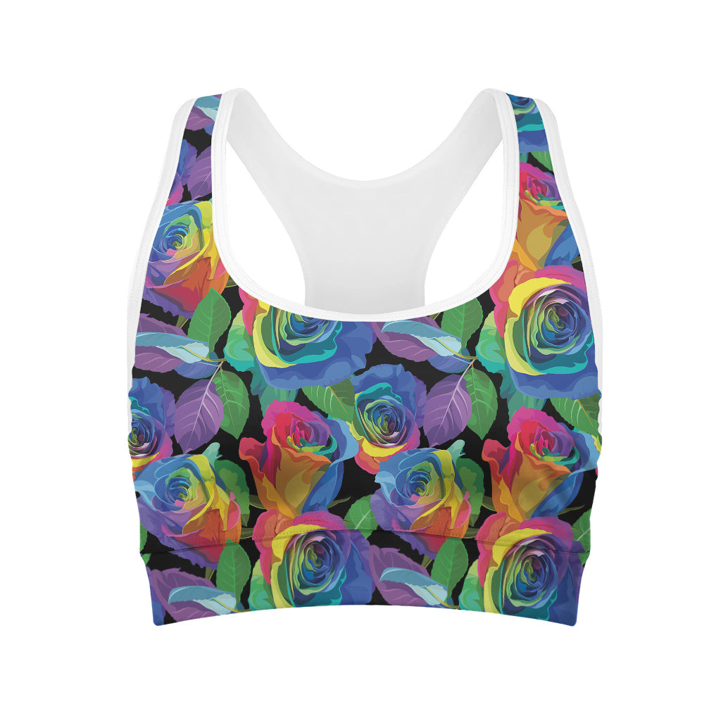 LGBT Pride Rainbow Roses Pattern Print Women's Sports Bra