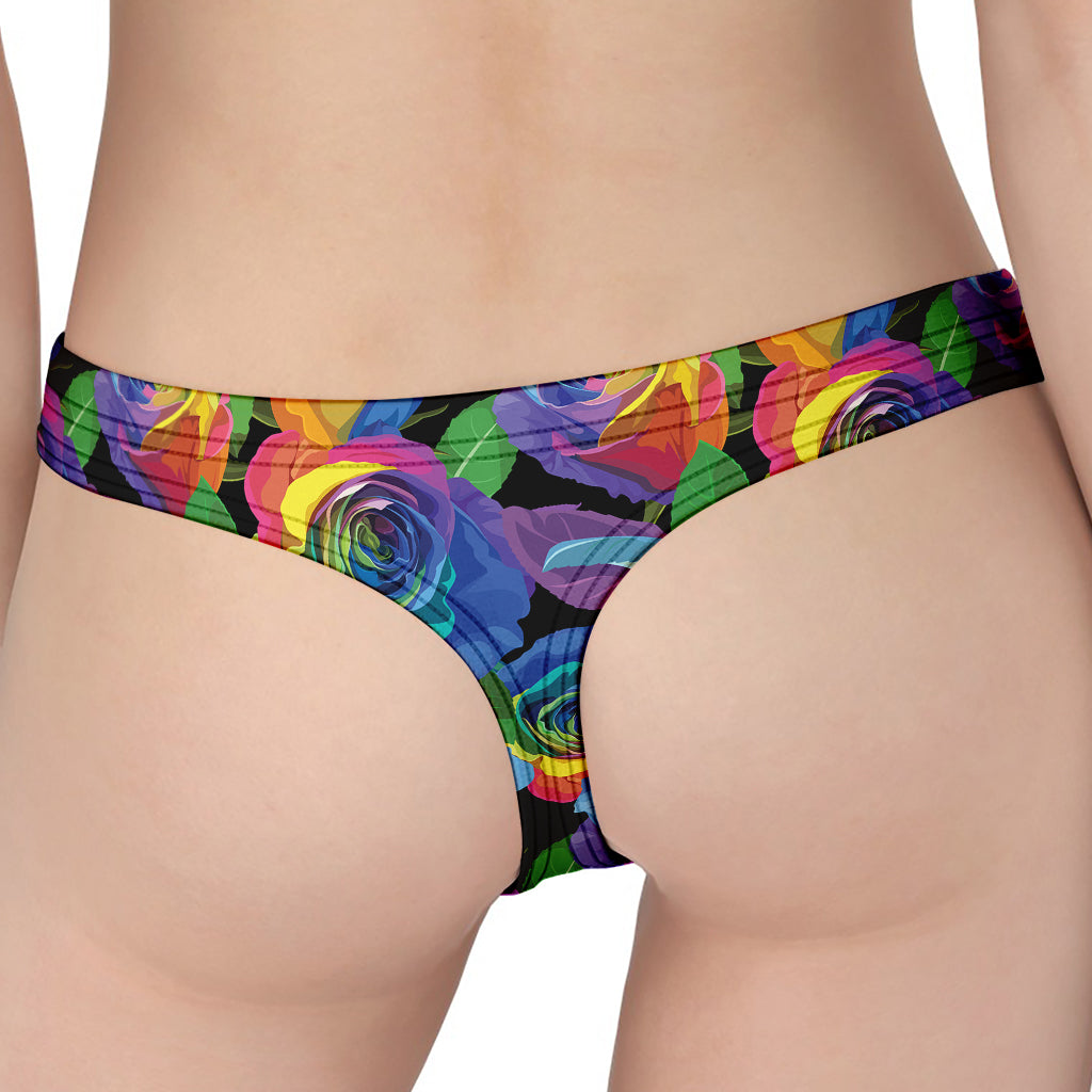 LGBT Pride Rainbow Roses Pattern Print Women's Thong