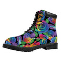 LGBT Pride Rainbow Roses Pattern Print Padded Collar Lace Up Boots