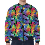 LGBT Pride Rainbow Roses Pattern Print Zip Sleeve Bomber Jacket