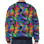 LGBT Pride Rainbow Roses Pattern Print Zip Sleeve Bomber Jacket