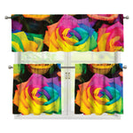 LGBT Pride Rainbow Roses Print 3 Piece Kitchen Curtains