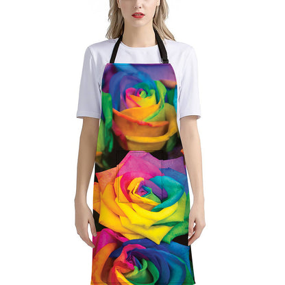 LGBT Pride Rainbow Roses Print Bib Apron With Pocket