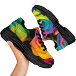 LGBT Pride Rainbow Roses Print Black Chunky Shoes