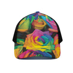 LGBT Pride Rainbow Roses Print Black Mesh Trucker Cap