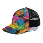 LGBT Pride Rainbow Roses Print Black Mesh Trucker Cap
