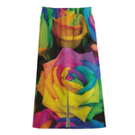LGBT Pride Rainbow Roses Print Cotton Front Slit Maxi Skirt