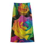 LGBT Pride Rainbow Roses Print Cotton Front Slit Maxi Skirt