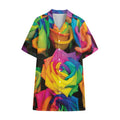 LGBT Pride Rainbow Roses Print Cotton Hawaiian Shirt