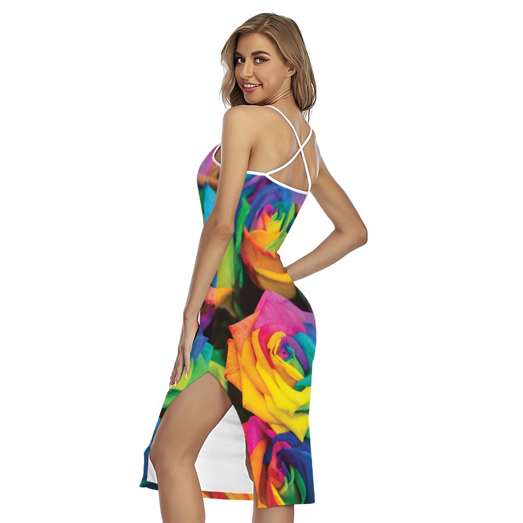 LGBT Pride Rainbow Roses Print Cross Back Cami Dress