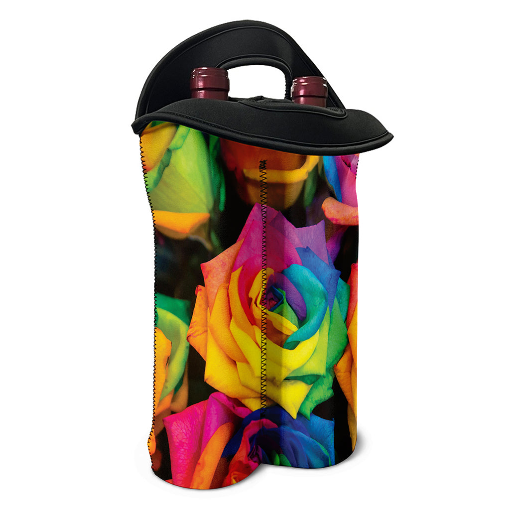 LGBT Pride Rainbow Roses Print Double Neoprene Wine Tote