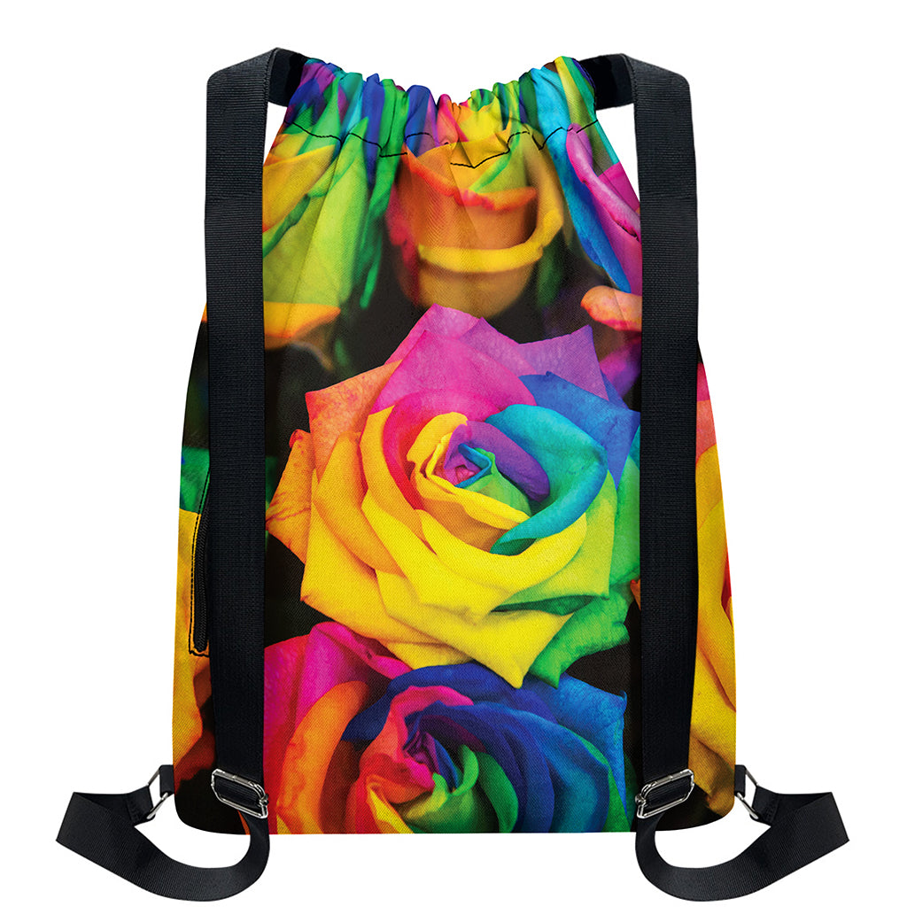 LGBT Pride Rainbow Roses Print Drawstring Backpack