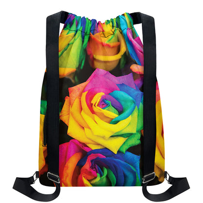 LGBT Pride Rainbow Roses Print Drawstring Backpack