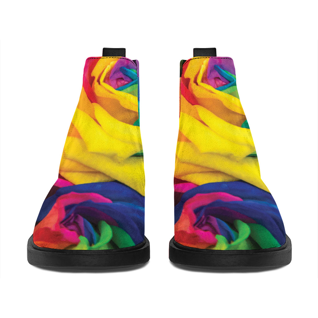 LGBT Pride Rainbow Roses Print Flat Ankle Boots