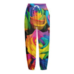 LGBT Pride Rainbow Roses Print Fleece Lined Knit Pants