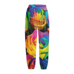 LGBT Pride Rainbow Roses Print Fleece Lined Knit Pants
